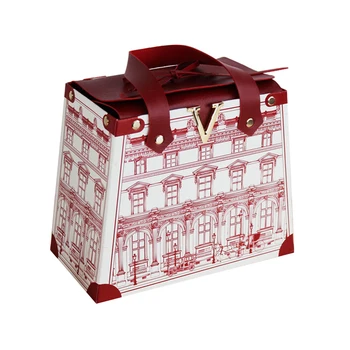 V-alakú Hordozható díszdobozban Ősi Építészeti Minták Tároló Doboz Ujjongó Karácsonyi Ajándék Csomagolás Doboz Sztereoszkopikus Piros
