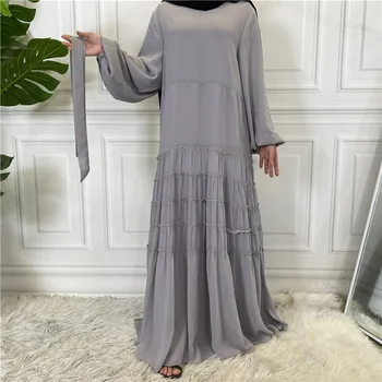 2023 Közel-Keleti Divat Dupla Chiffon Világos Színű Nagy Hem Laza Köpenyt Iszlám Ruha török ruha fekete abaya nyitva abaya