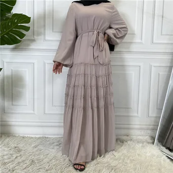 2023 Közel-Keleti Divat Dupla Chiffon Világos Színű Nagy Hem Laza Köpenyt Iszlám Ruha török ruha fekete abaya nyitva abaya