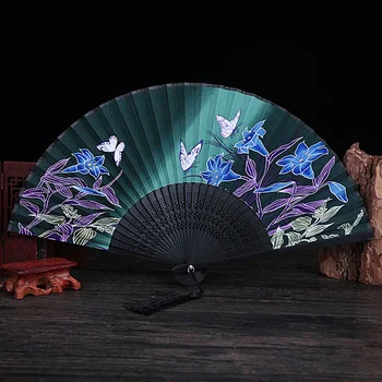 Kínai Stílusú Klasszikus Kézi Összecsukható Ventilátor Tassel Lily Pillangó Nyomtatott Minta Esküvői Tánc, Buli Rajongó Dekoráció