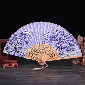 Kínai Stílusú Klasszikus Kézi Összecsukható Ventilátor Tassel Lily Pillangó Nyomtatott Minta Esküvői Tánc, Buli Rajongó Dekoráció