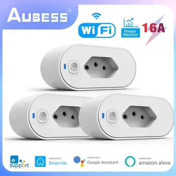 AUBESS EWelink WiFi Smart Plug 16A Brazília hálózati Csatlakozó Aljzatba Intelligens Élet A Hatalom Monitor Időzítés Működik, Alexa, a Google Haza