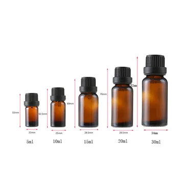 6DB Üres 5ml-30ml Újratölthető Amber Üveg Illóolajok Üveg Parfüm Aromaterápia a Nyílás Szűkítő Cseppentő, Sapkák