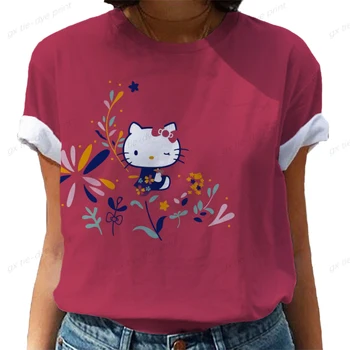Hello Kitty Nyomtatás Póló Nyári Női Rövid Ujjú Szabadidő Felső Póló, Alkalmi Női Női Póló Nő Ruházat